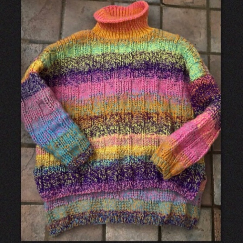 HAND KNITTED MULTI-COLOR ASYMMETRICAL SWEATER